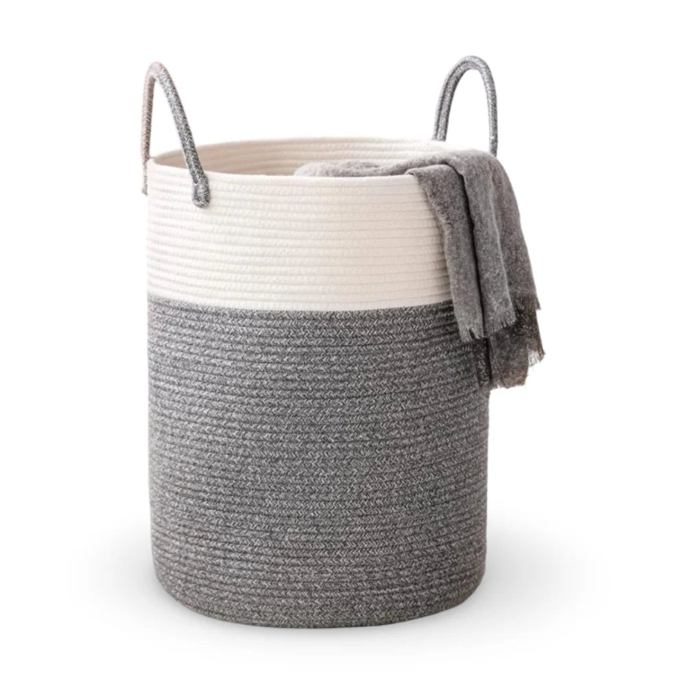 Laundry Basket Extra-Tall Cotton Rope Reinforced Handles