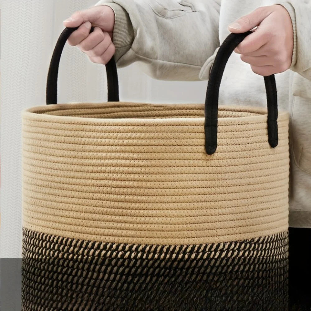 Laundry Basket Extra-Tall Cotton Rope Reinforced Handles