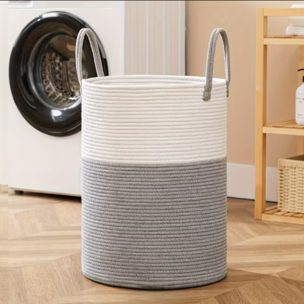 Laundry Basket Extra-Tall Cotton Rope & Reinforced Handles
