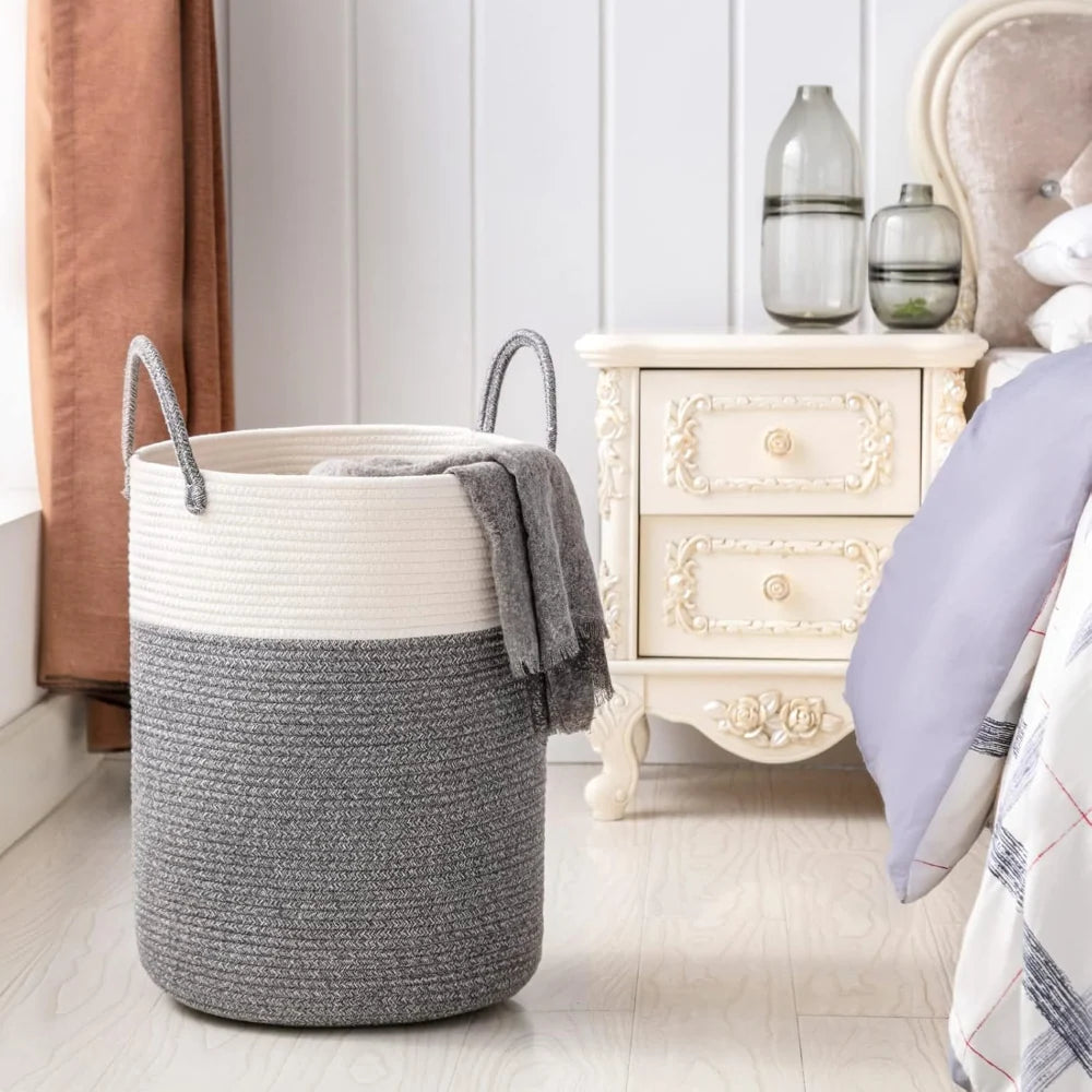 Laundry Basket Extra-Tall Cotton Rope Reinforced Handles