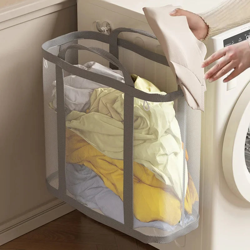 Laundry Basket Foldable Breathable Mesh With Sturdy Handles