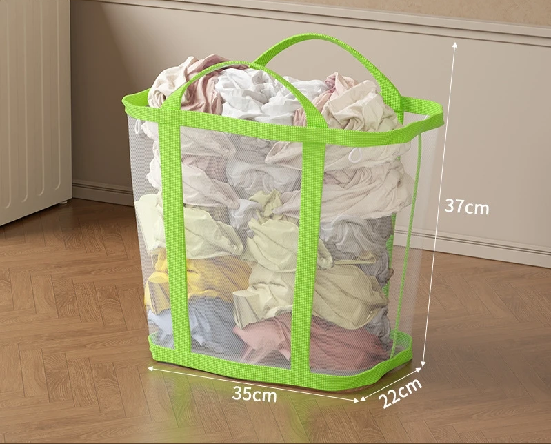 Laundry Basket Foldable Breathable Mesh With Sturdy Handles