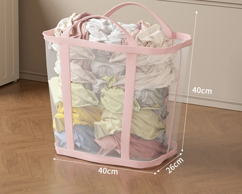 Laundry Basket Foldable Breathable Mesh With Sturdy Handles