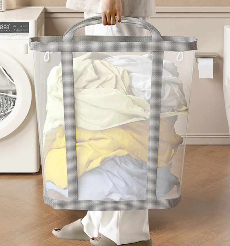 Laundry Basket Foldable Breathable Mesh With Sturdy Handles