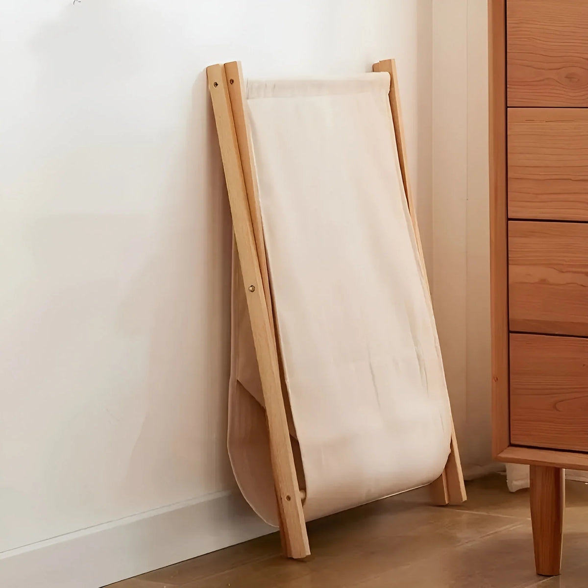 Laundry Basket Foldable Solid Wood Removable Washable Fabric Bag