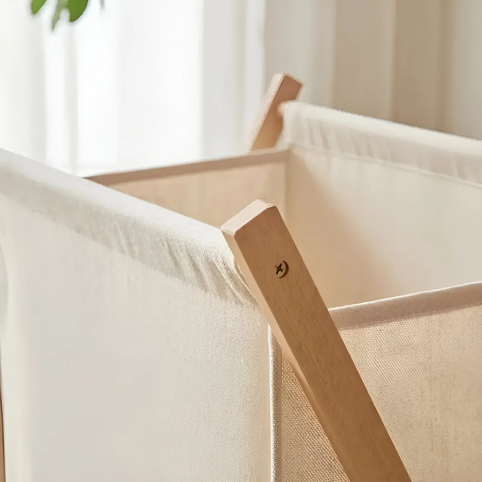 Laundry Basket Foldable Solid Wood Removable Washable Fabric Bag