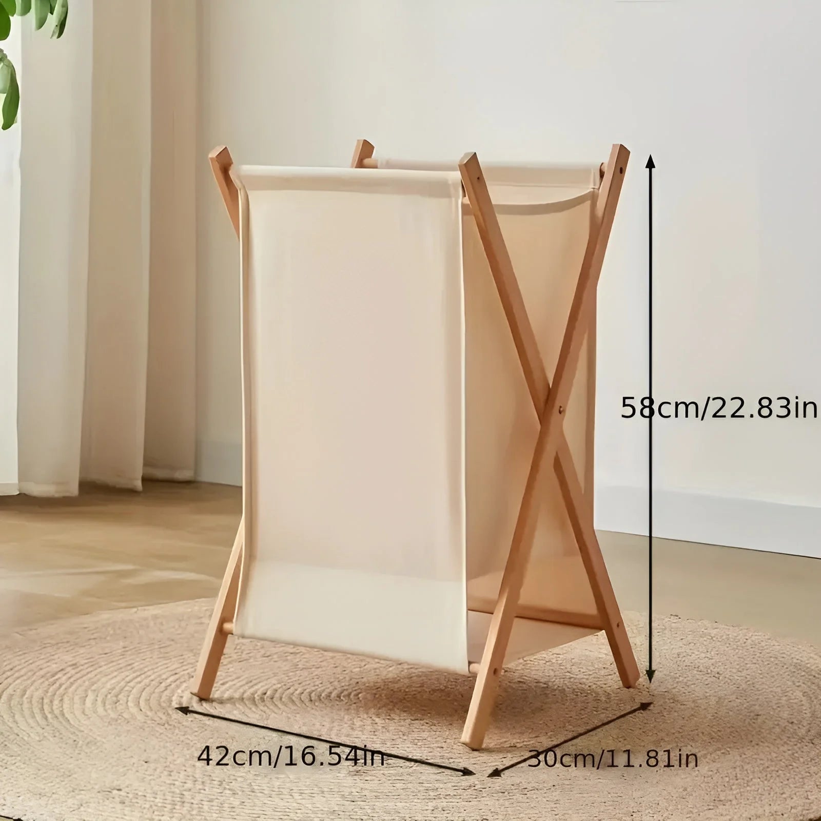Laundry Basket Foldable Solid Wood Removable Washable Fabric Bag