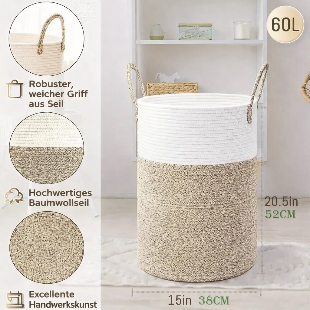 Laundry Basket Foldable Woven Cotton Rope 60L