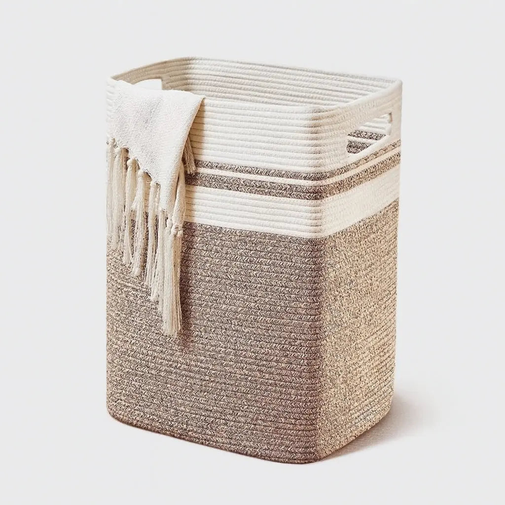 Laundry Basket Large Woven Cotton Rope Foldable With Handles