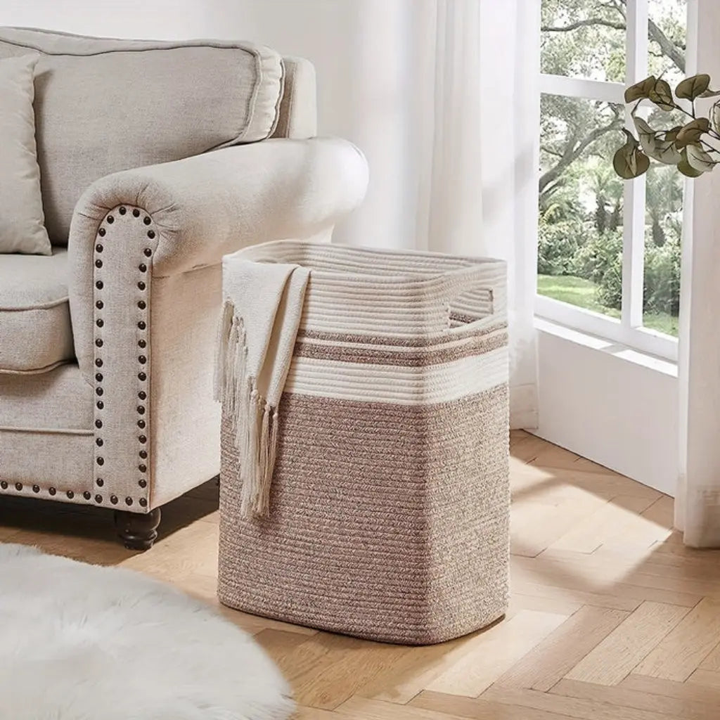 Laundry Basket Large Woven Cotton Rope Foldable With Handles