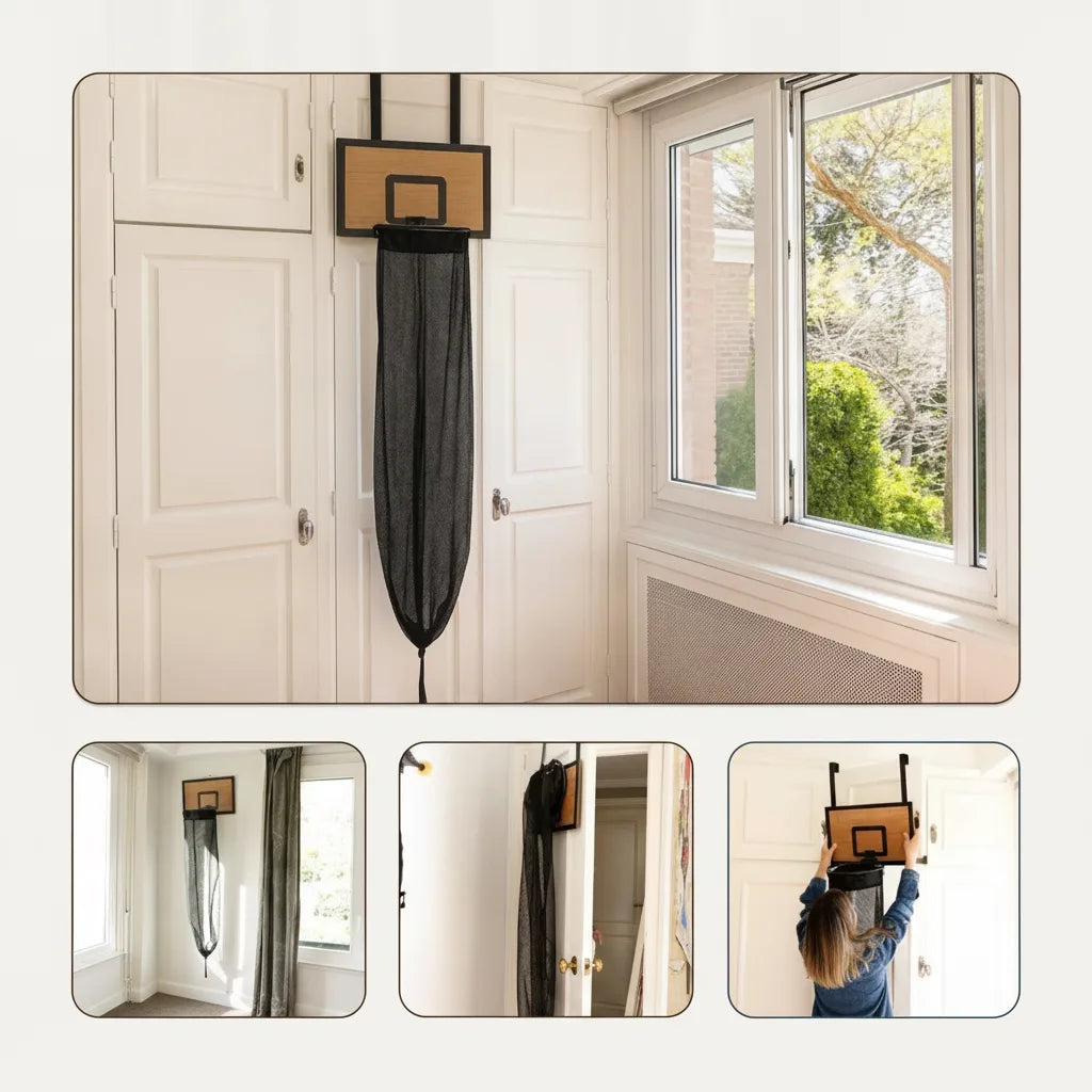 Laundry Basket Over-the-Door Basketball Hoop Foldable Mesh