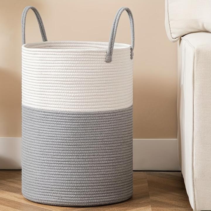 Laundry Basket Woven Cotton Foldable & Space-Saving 58L Capacity