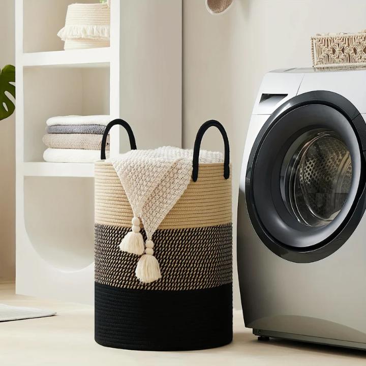 Laundry Basket Woven Cotton Foldable & Space-Saving 58L Capacity