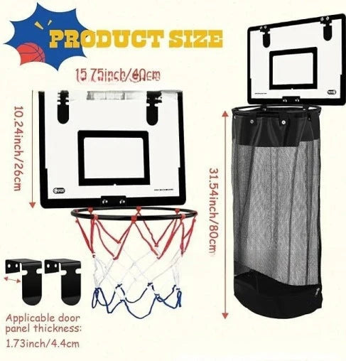 Laundry Hamper Basketball Design Breathable Mesh Over-The-Door Mount