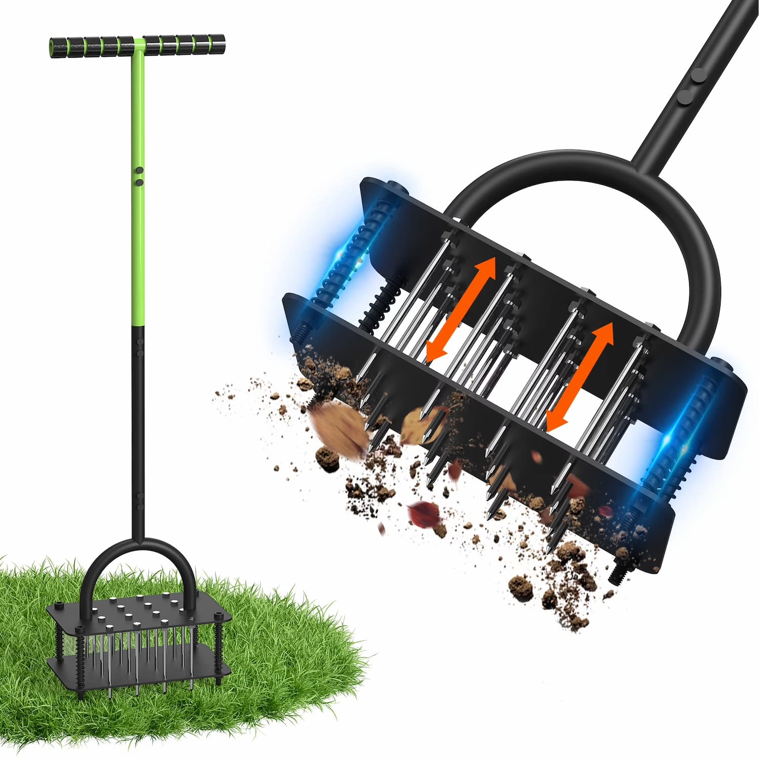 Lawn Aerator 15 Tines Height-Adjustable & Self-Cleaning