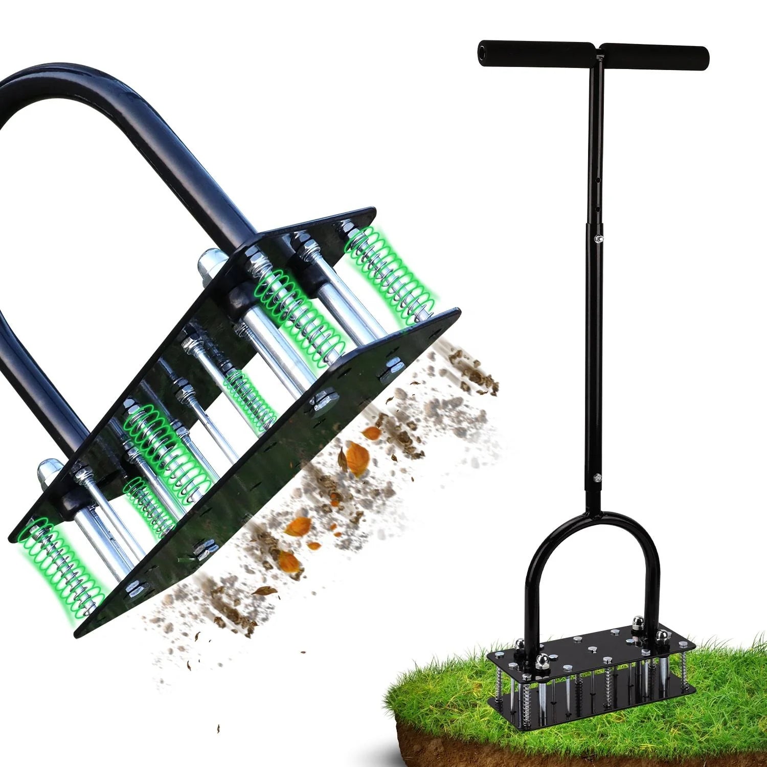 Lawn Aerator Self-Cleaning Double-Spring 15 Steel Spikes