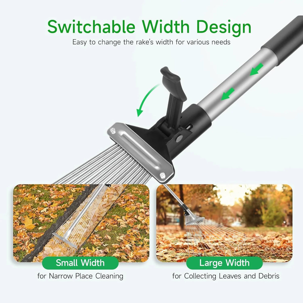 Leaf Rake Telescopic Handle 45 cm Head Lightweight