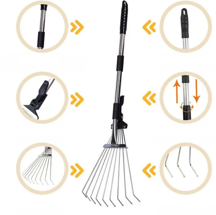 Leaf Rake Telescopic Handle 45 cm Head Lightweight