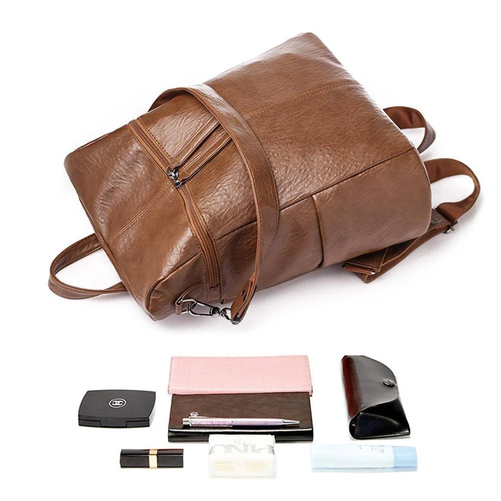 Leather Backpack Convertible Waterproof Multiple Pockets