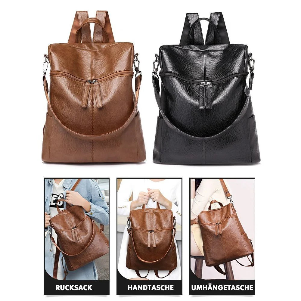 Leather Backpack Convertible Waterproof Multiple Pockets