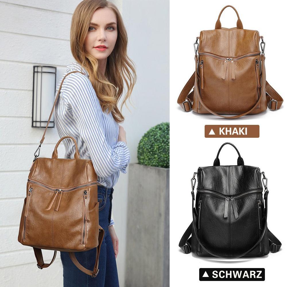 Leather Backpack Convertible Waterproof Multiple Pockets