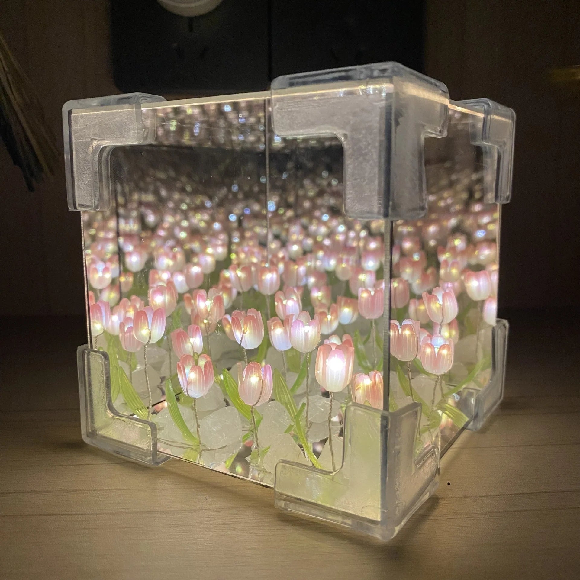 Light Box Infinite Mirror Effect Warm LED Acrylic Case