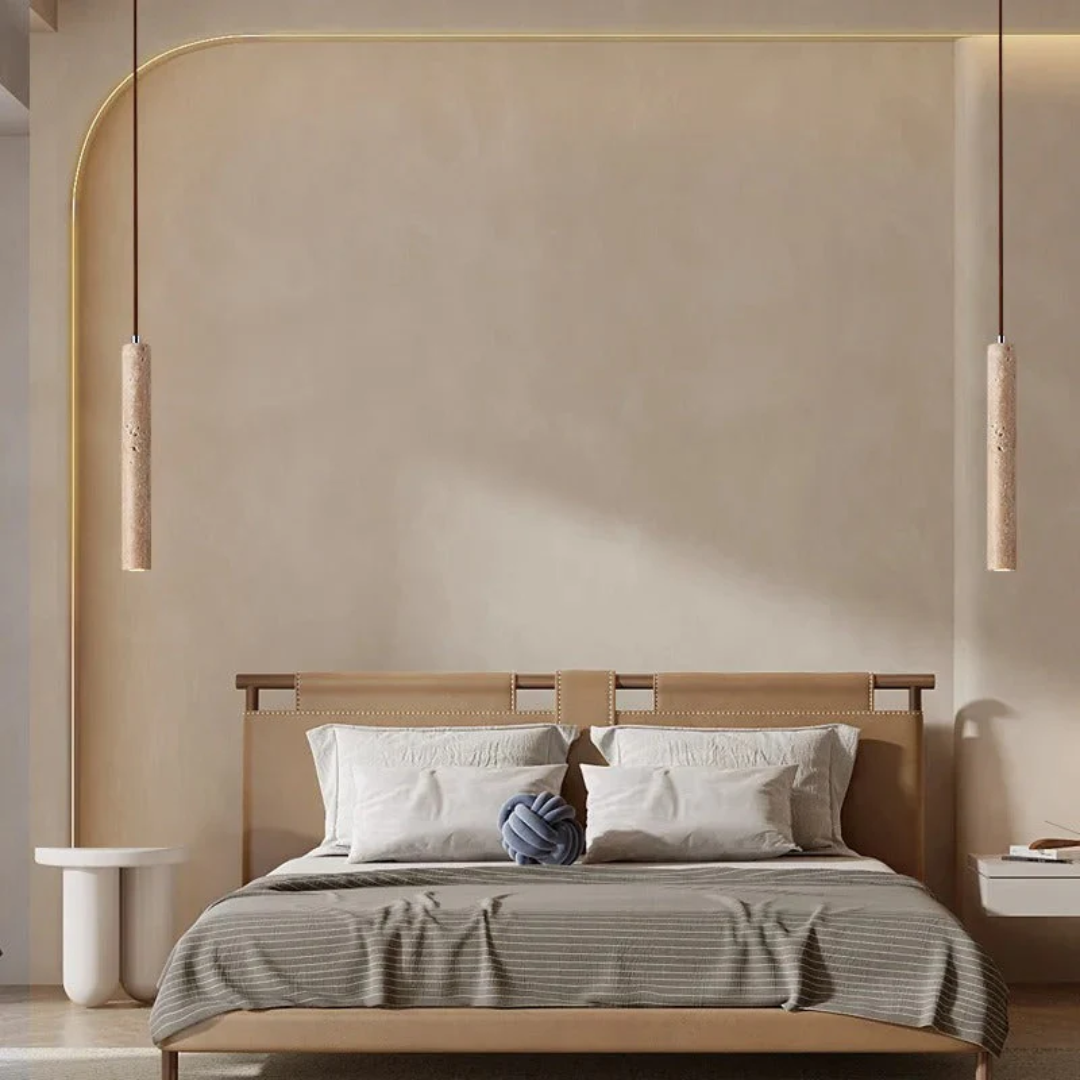 Linear Pendant Light Travertine Integrated LED Warm White