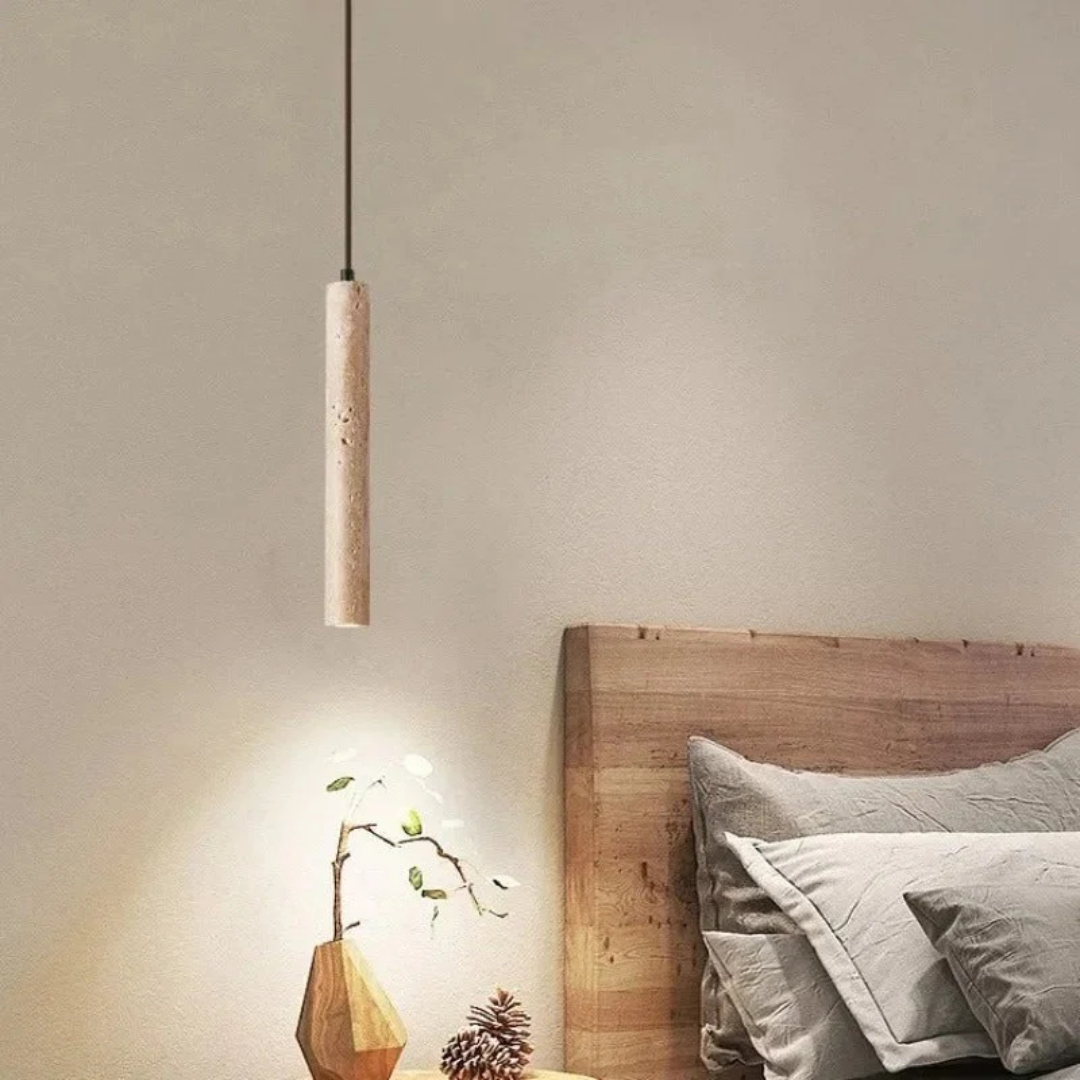 Linear Pendant Light Travertine Integrated LED Warm White