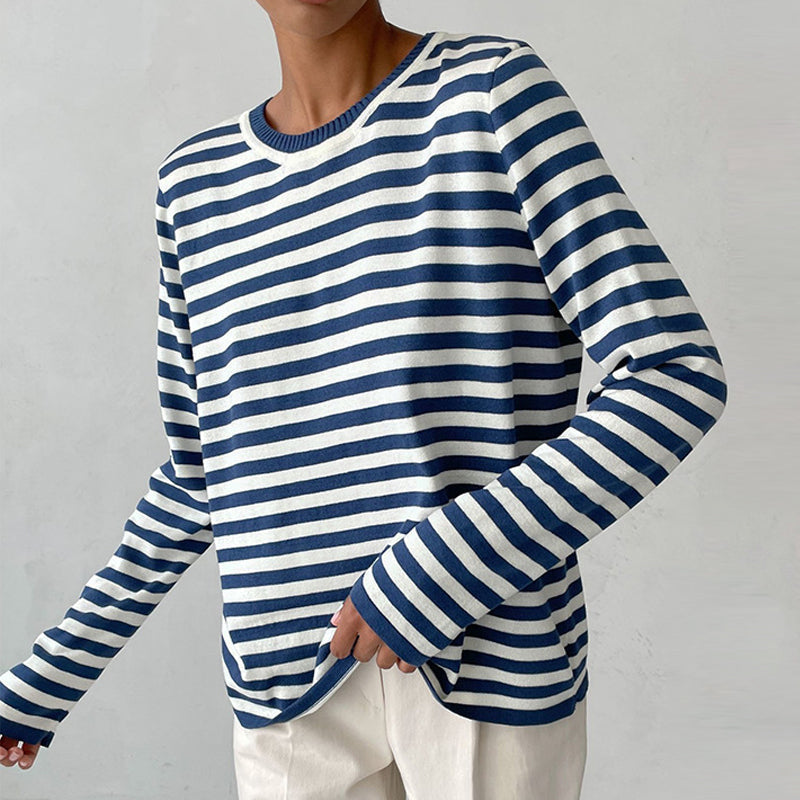 Long-Sleeve Shirt Striped Organic Cotton Round Neck