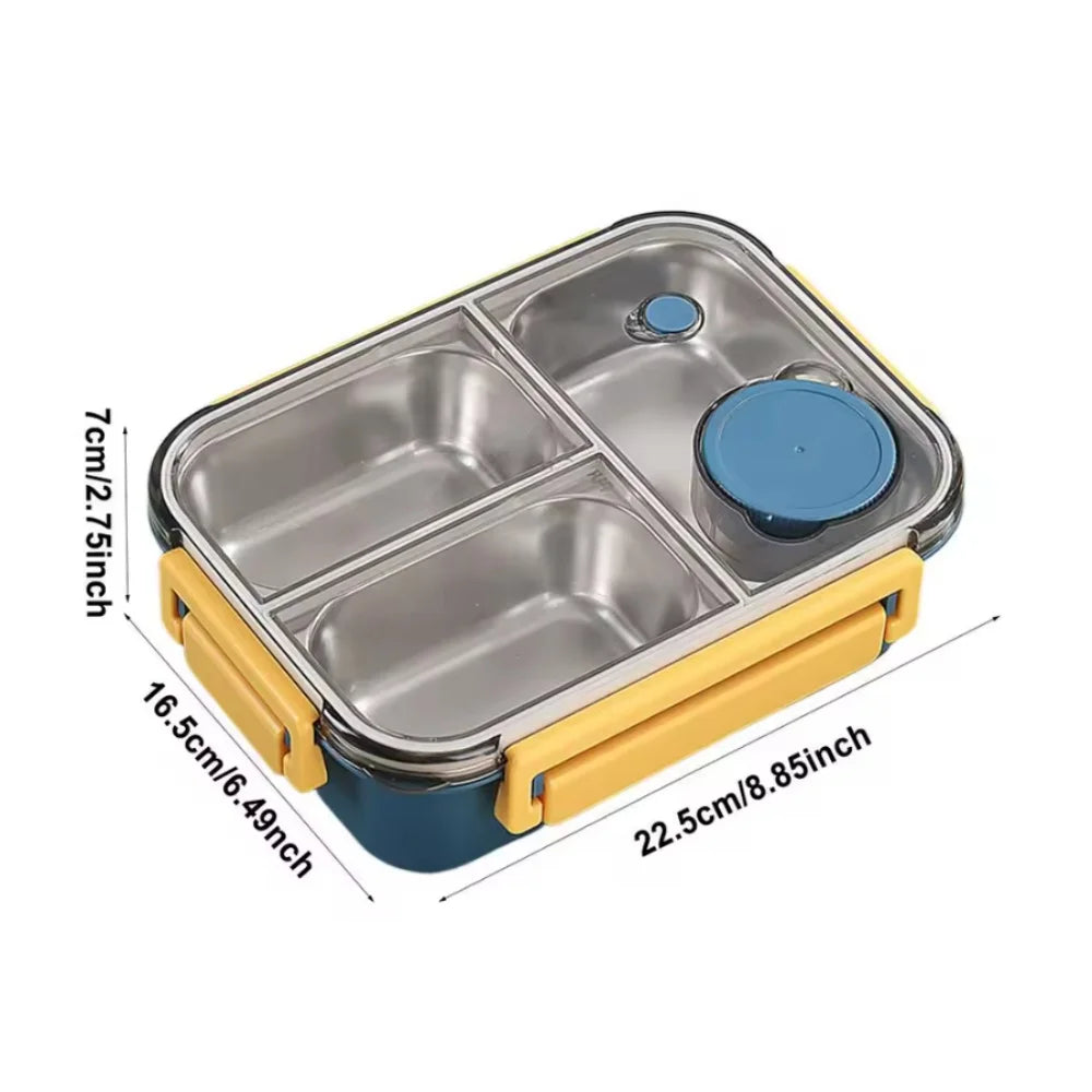 Lunch Box 3-Compartment Stainless Steel & Cutlery Drawer