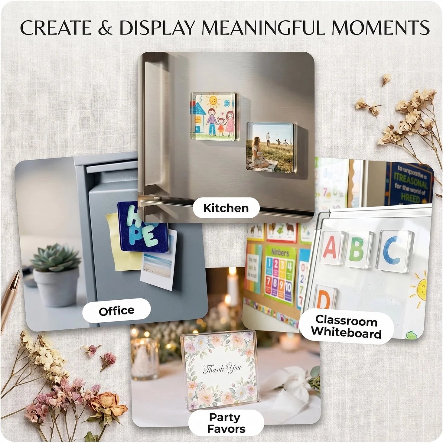 Magnetic Photo Frame Crystal-Clear Acrylic & Peel-And-Stick