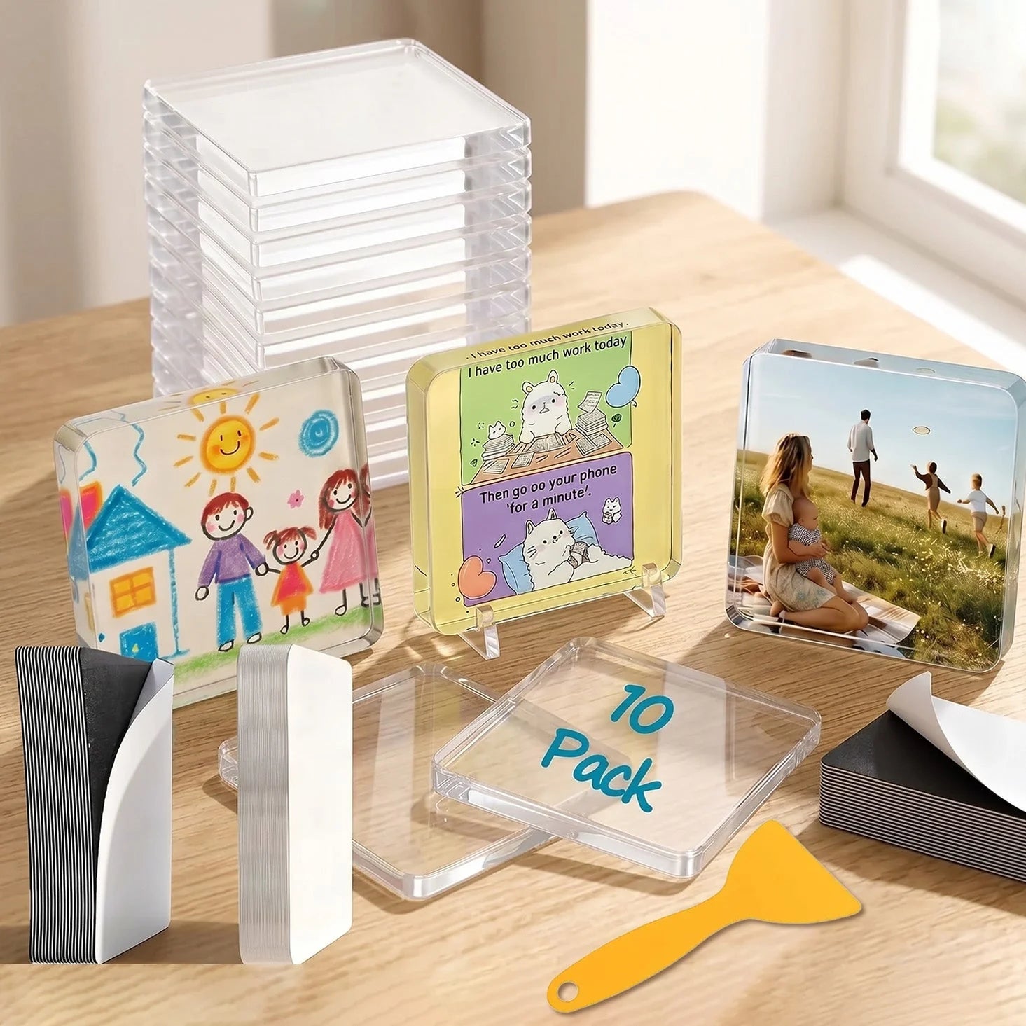 Magnetic Photo Frame Crystal-Clear Acrylic & Peel-And-Stick