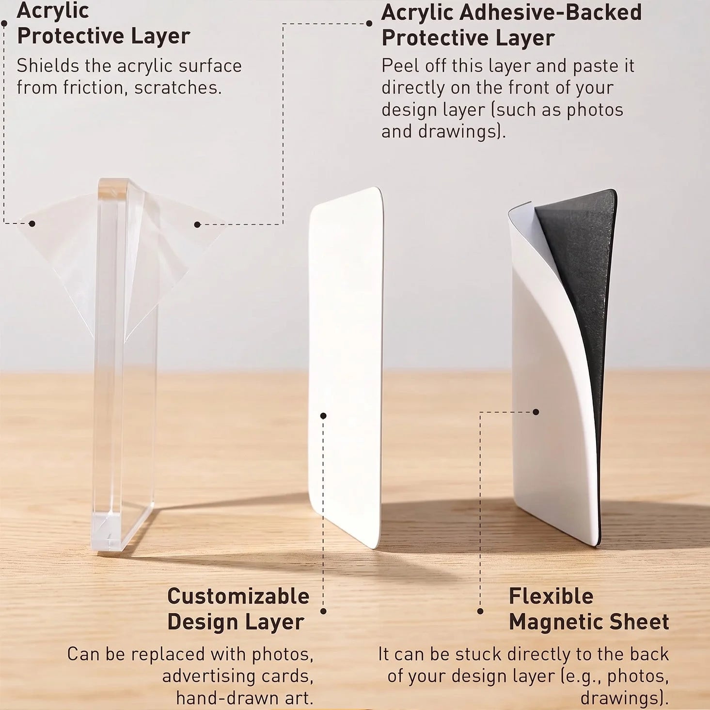 Magnetic Photo Frame Crystal-Clear Acrylic & Peel-And-Stick