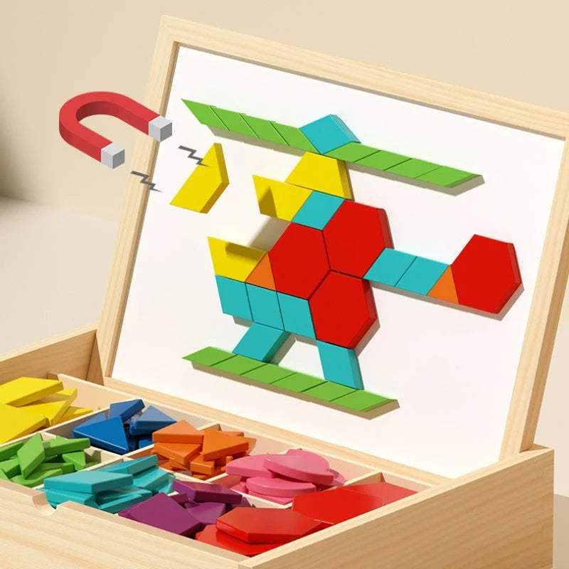 Magnetic Wooden Puzzle Multicolored Wood Storage Box