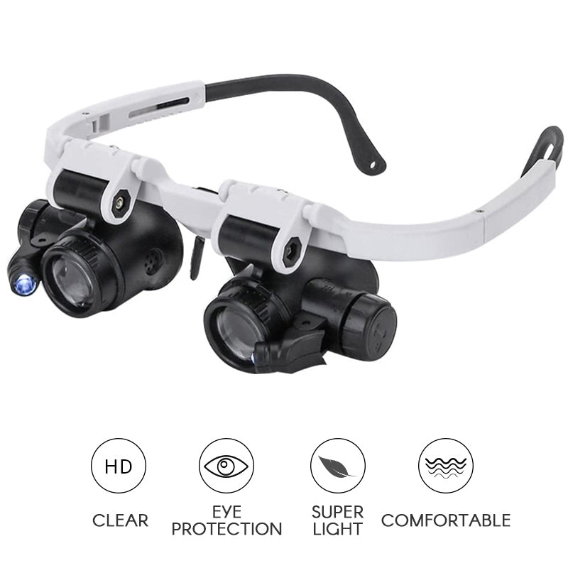 Magnifying Glasses Hands-Free Dual LED 6x To 25x