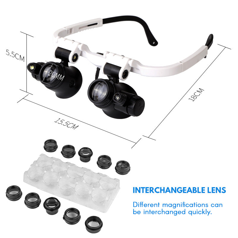Magnifying Glasses Hands-Free Dual LED 6x To 25x
