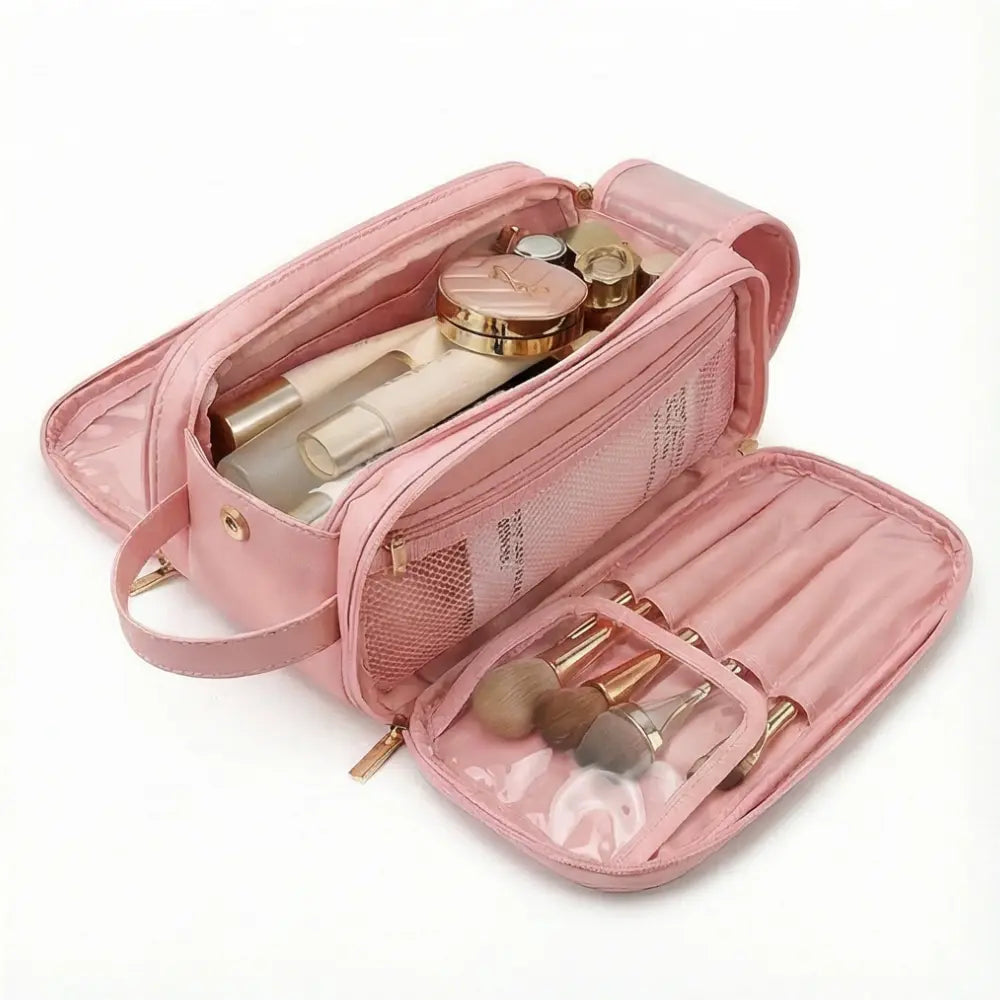 Makeup Bag Flat Fold Dual Zip Integrated Brush Protectors