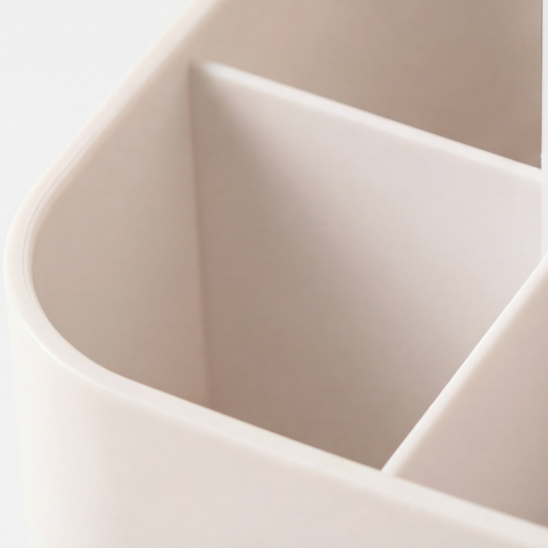 Makeup Brush Holder 4-Compartment Spring-Loaded Lift & Dustproof Lid