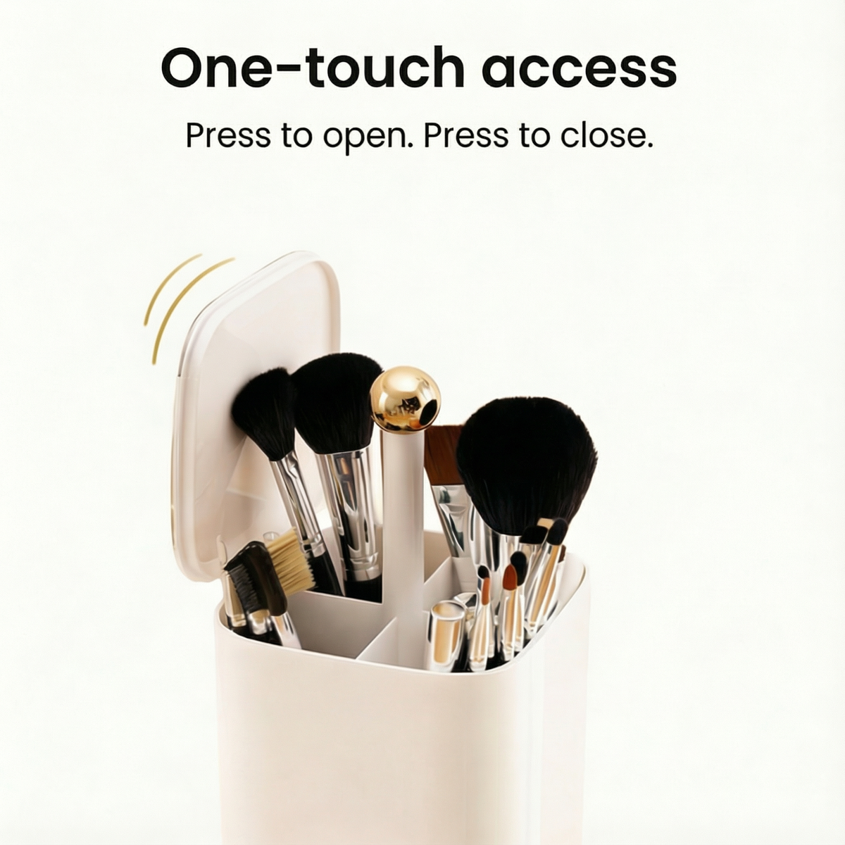 Makeup Brush Holder 4-Compartment Spring-Loaded Lift & Dustproof Lid