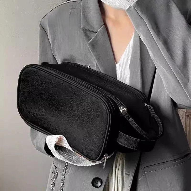 Makeup Organizer Bag Leather Clear Pockets & Adjustable Dividers