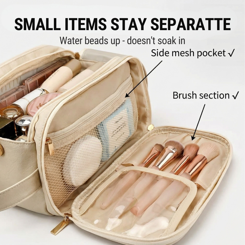 Makeup Organizer Flat-Folding Dual-Zip Integrated Brush Protectors