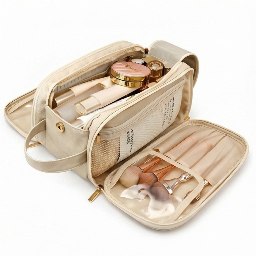 Makeup Organizer Flat-Folding Dual-Zip Integrated Brush Protectors