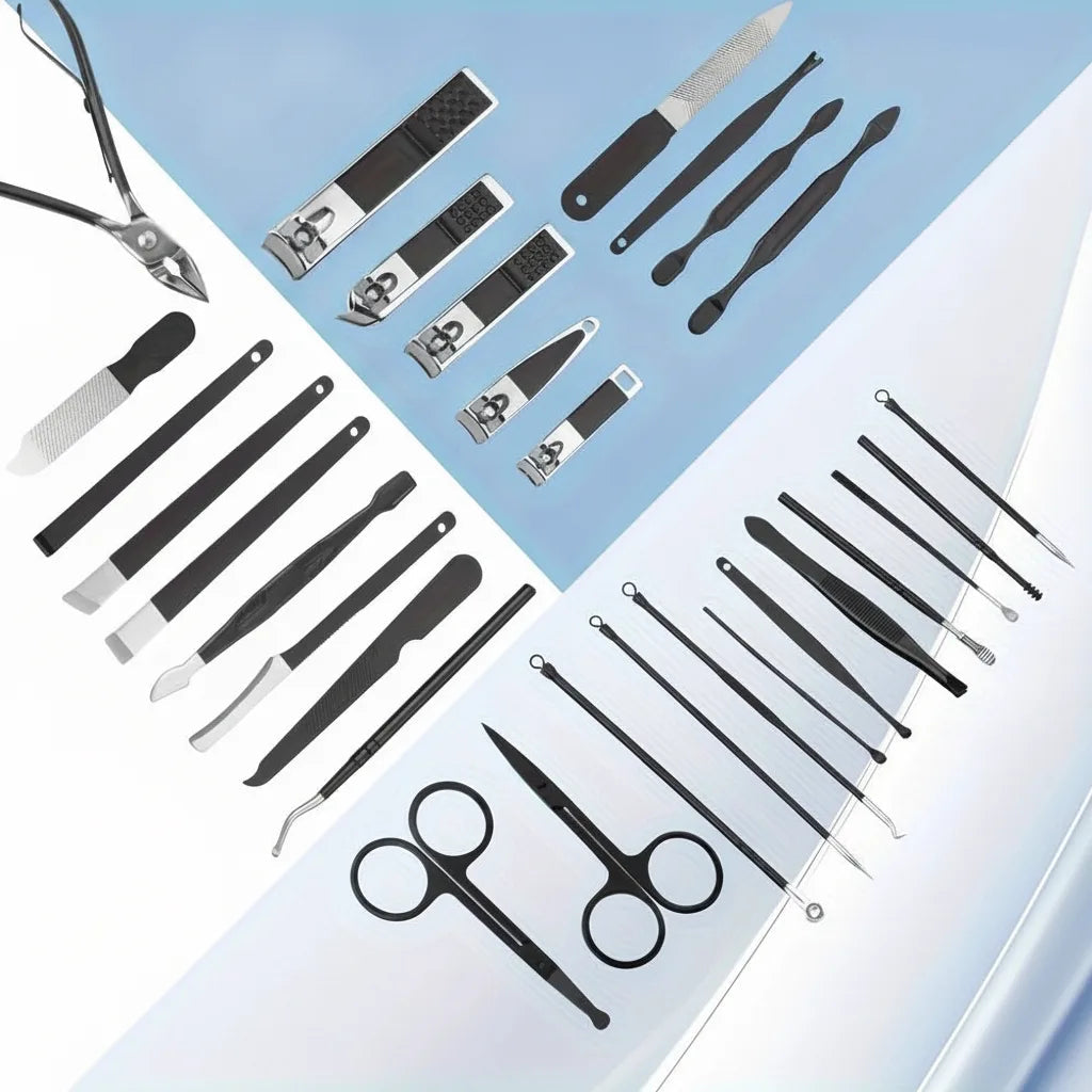 Manicure & Pedicure Set 30-Piece Stainless Steel Zippered Case