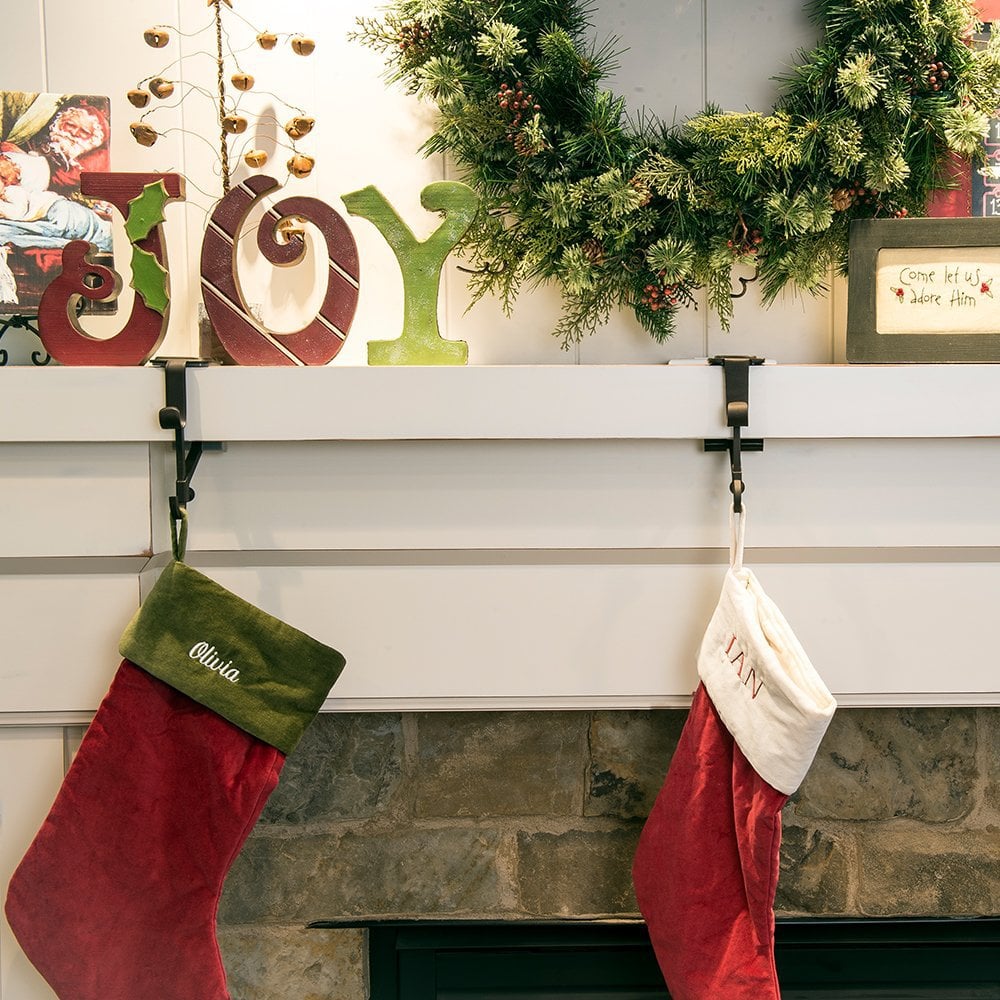 Mantel Stocking Holder Adjustable Double Hooks & Rubber Pads