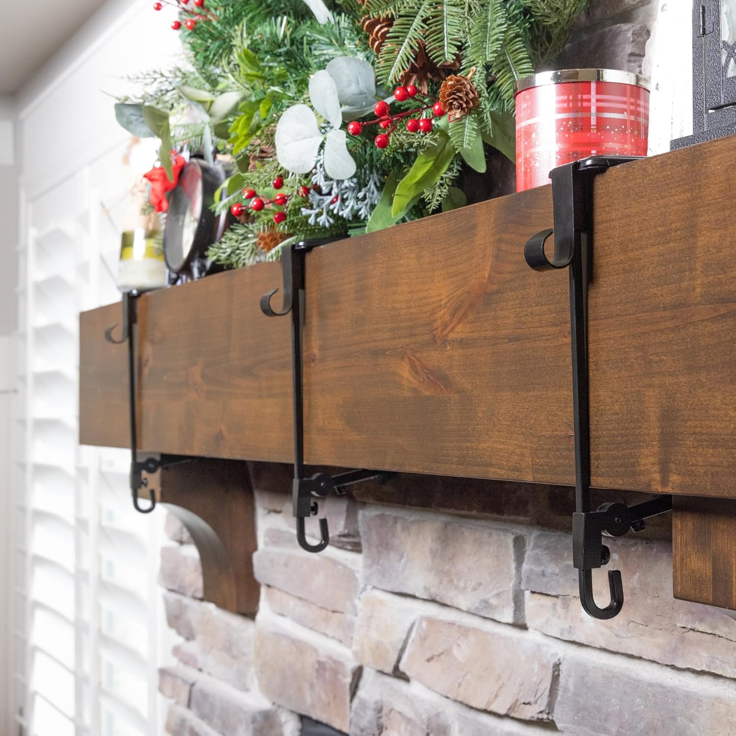 Mantel Stocking Holder Adjustable Double Hooks & Rubber Pads