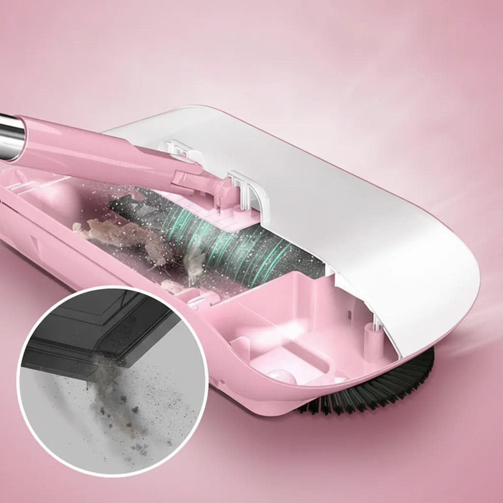 Manual Floor Sweeper Adjustable Handle & Soft Brush Roller