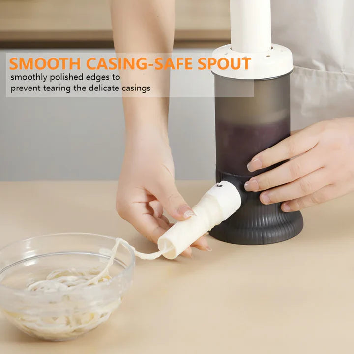 Manual Sausage Stuffer Controlled Plunger Food-Safe Polypropylene 4 Nozzles