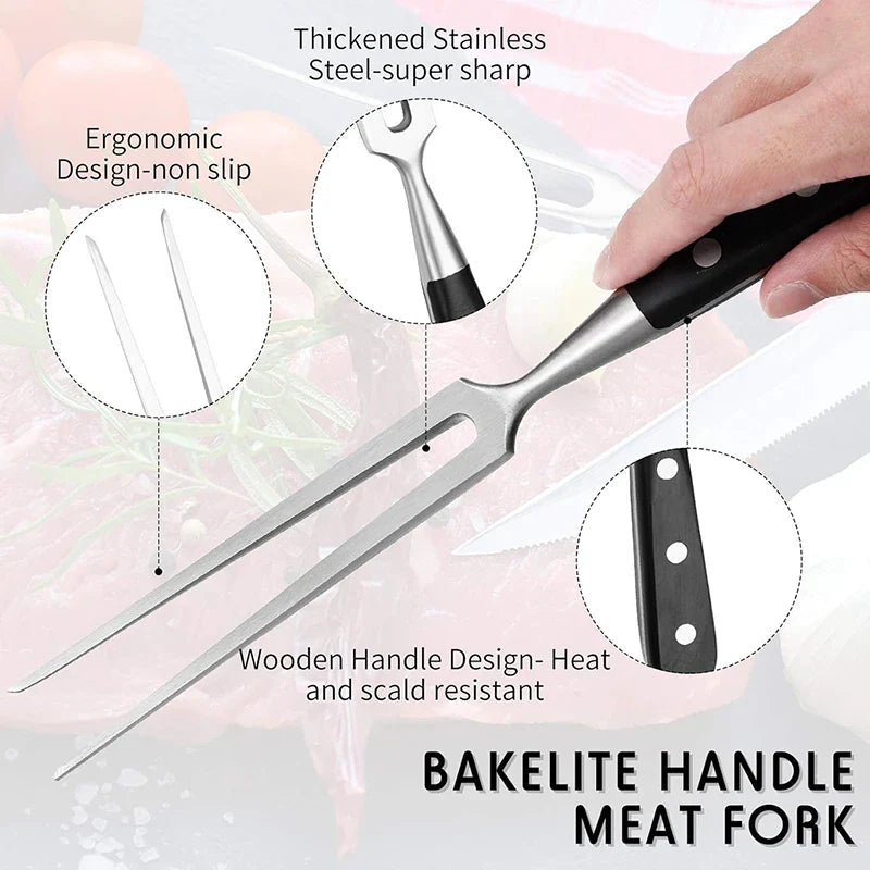 Meat Fork 11.8 Inch Stainless Steel Wooden Handle