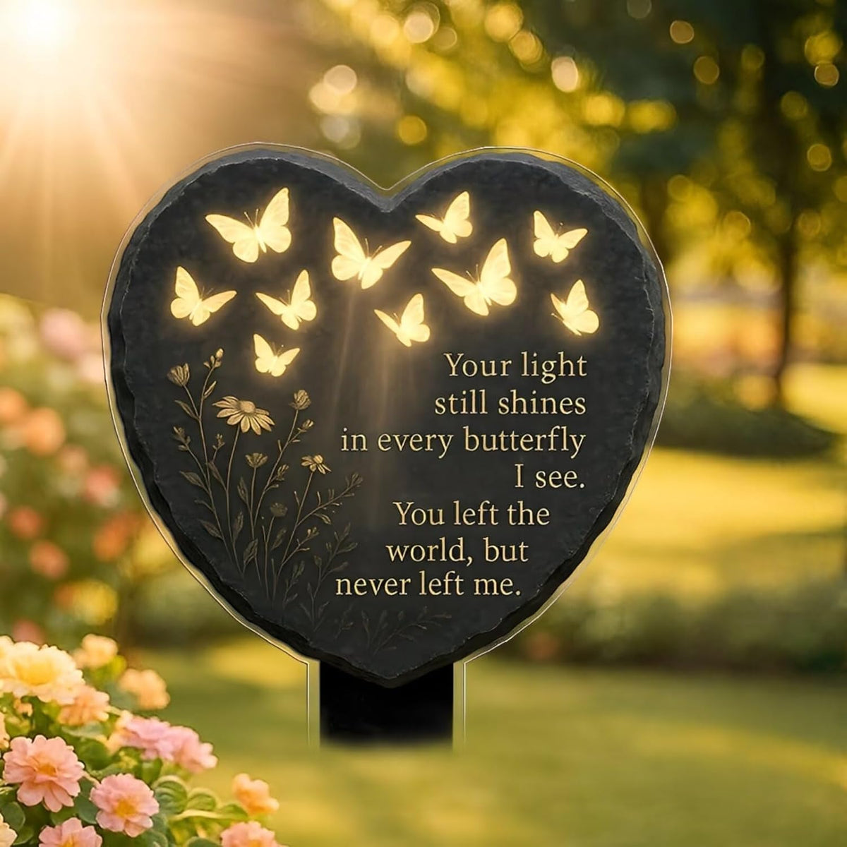 Memorial Plaque Butterfly Heart Warm White LED Ground Spike