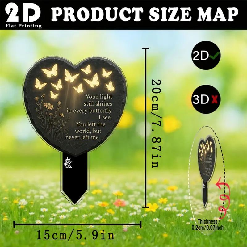 Memorial Plaque Butterfly Heart Warm White LED Ground Spike